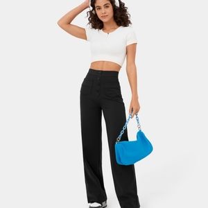 BNWT/PETITE/LARGE HIGH WAISTED BUTTON POCKETS STRAIGHT LEG CASUAL PANTS